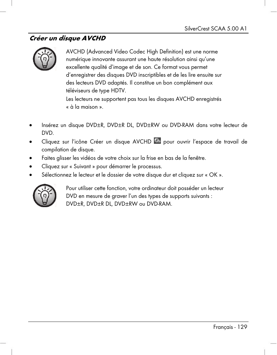 Créer un disque avchd | Silvercrest SCAA 5.00 A1 User Manual | Page 131 / 294
