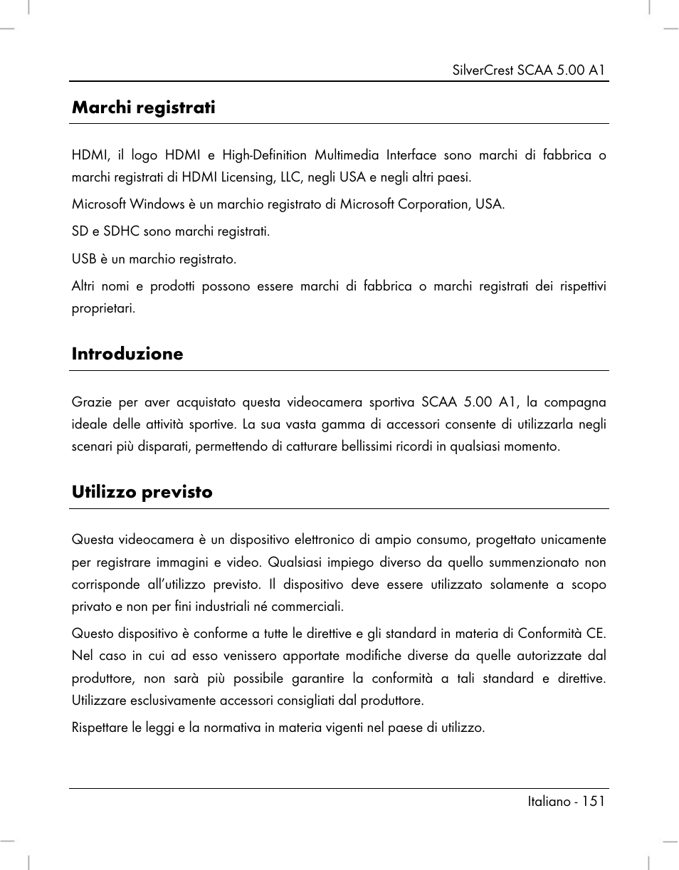 Marchi registrati, Introduzione, Utilizzo previsto | Silvercrest SCAA 5.00 A1 User Manual | Page 153 / 294
