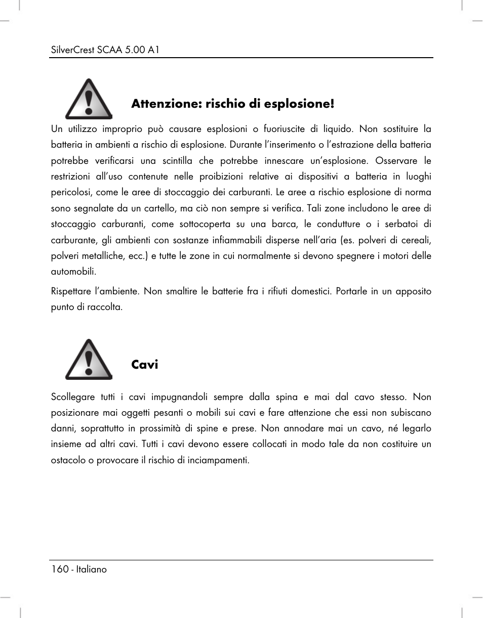Attenzione: rischio di esplosione, Cavi | Silvercrest SCAA 5.00 A1 User Manual | Page 162 / 294