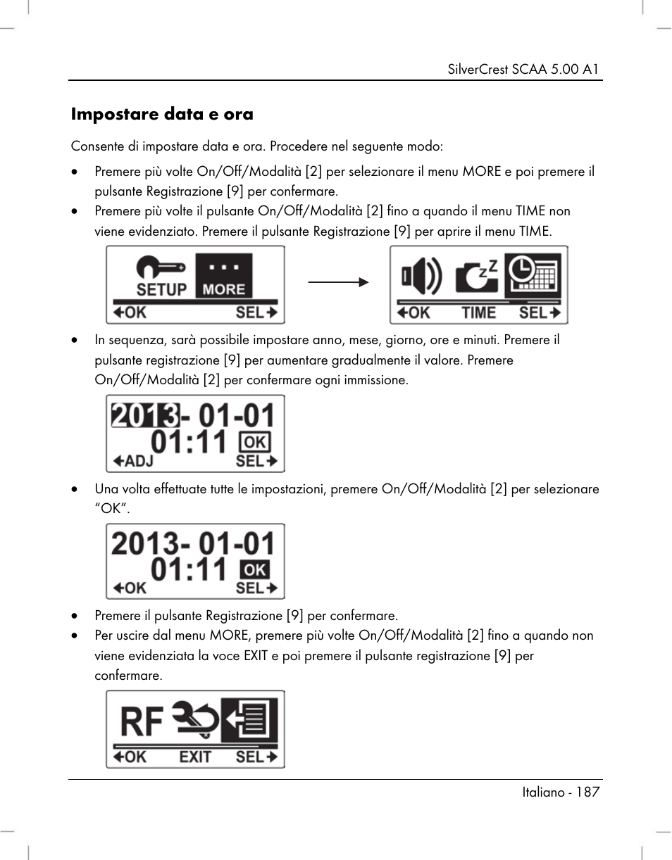 Impostare data e ora | Silvercrest SCAA 5.00 A1 User Manual | Page 189 / 294