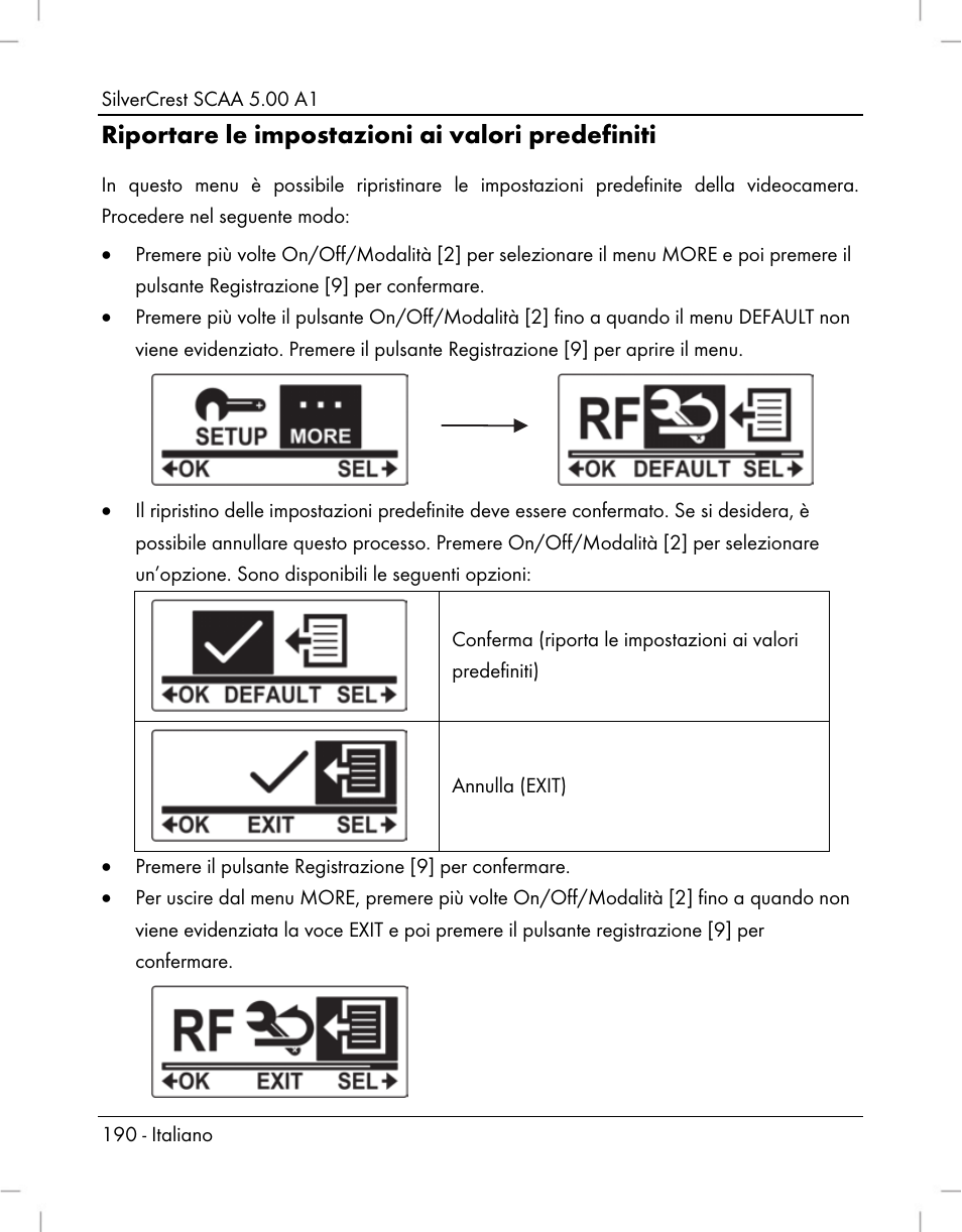 Riportare le impostazioni ai valori predefiniti | Silvercrest SCAA 5.00 A1 User Manual | Page 192 / 294
