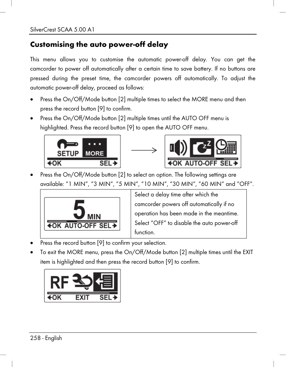 Customising the auto power-off delay | Silvercrest SCAA 5.00 A1 User Manual | Page 260 / 294