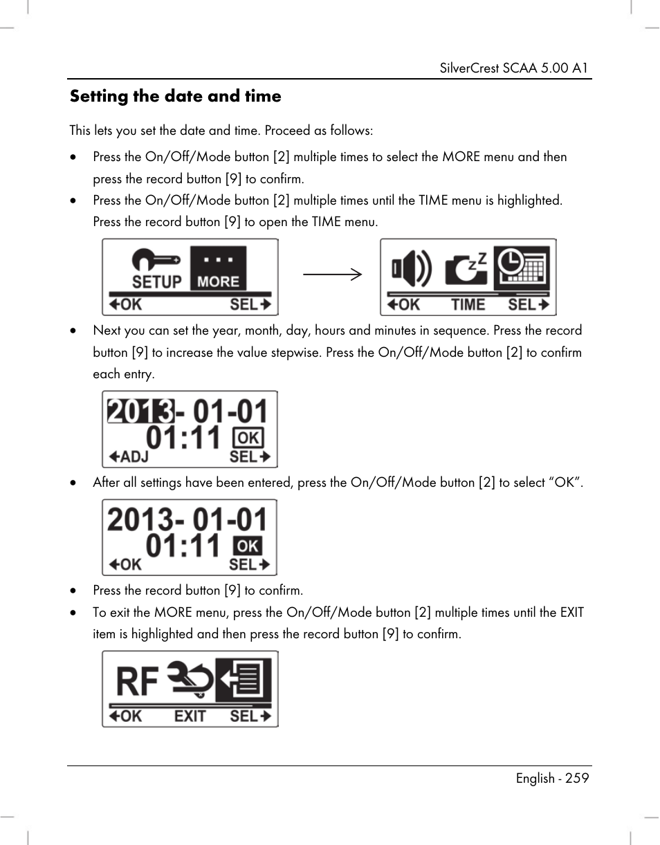 Setting the date and time | Silvercrest SCAA 5.00 A1 User Manual | Page 261 / 294