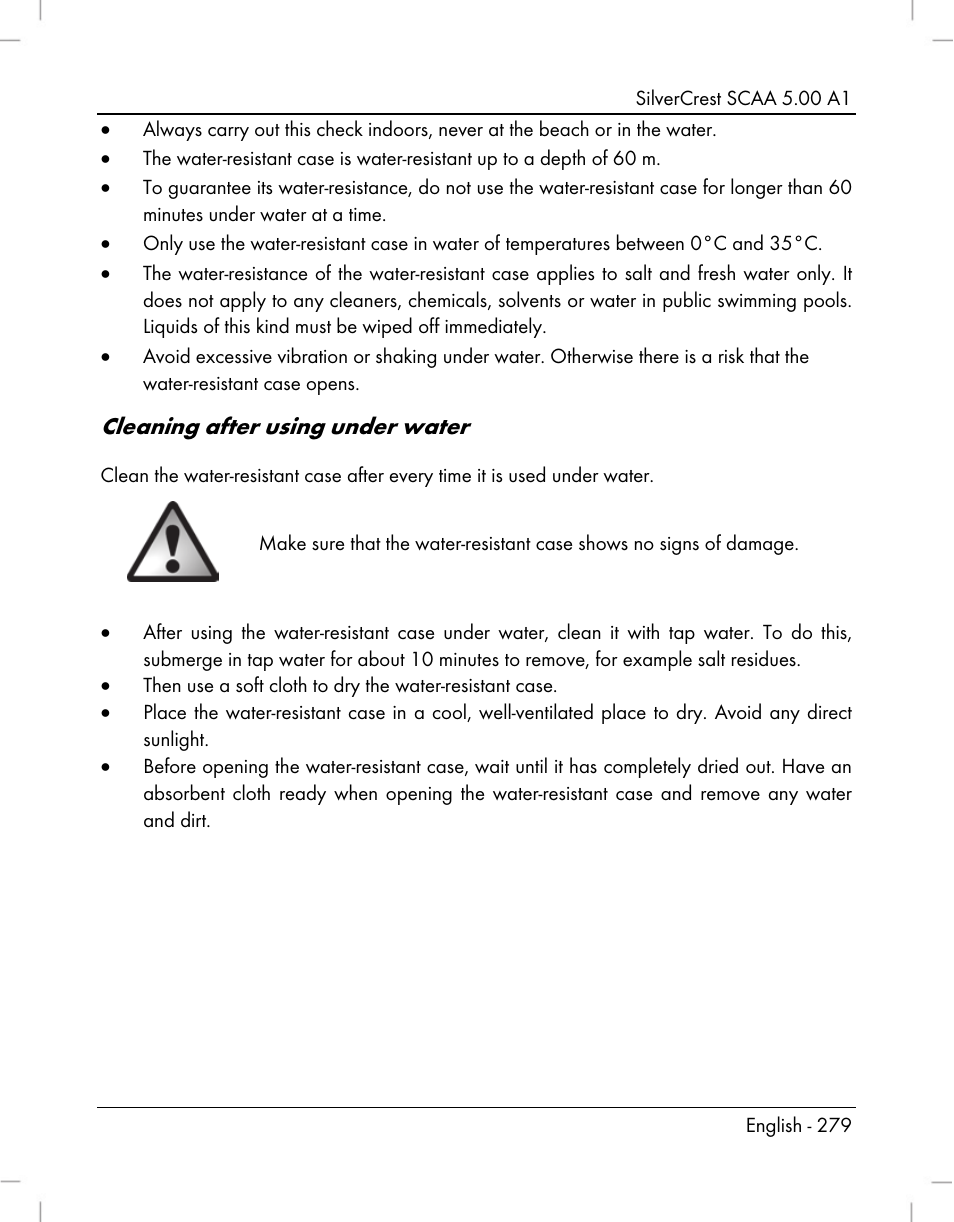 Cleaning after using under water | Silvercrest SCAA 5.00 A1 User Manual | Page 281 / 294