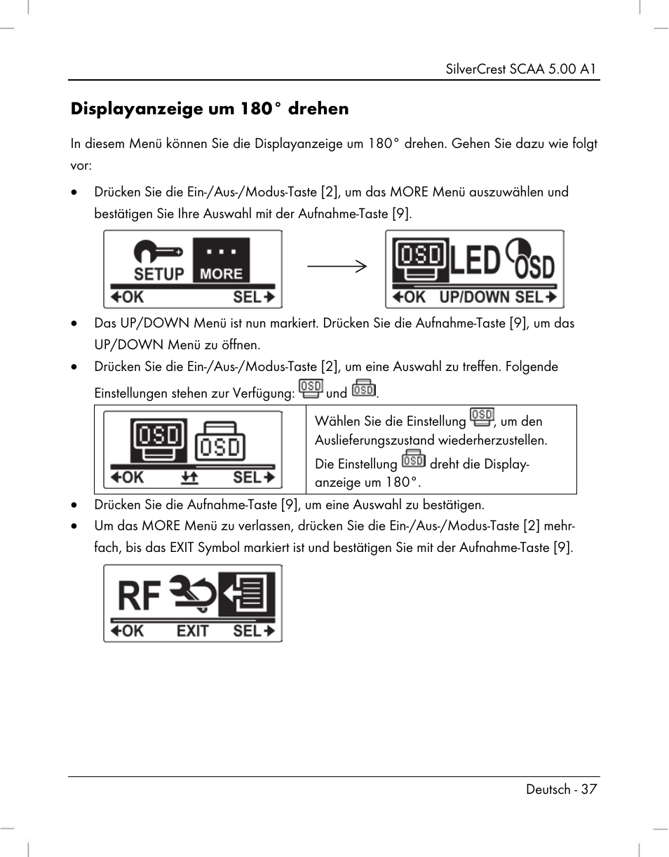 Displayanzeige um 180° drehen | Silvercrest SCAA 5.00 A1 User Manual | Page 39 / 294