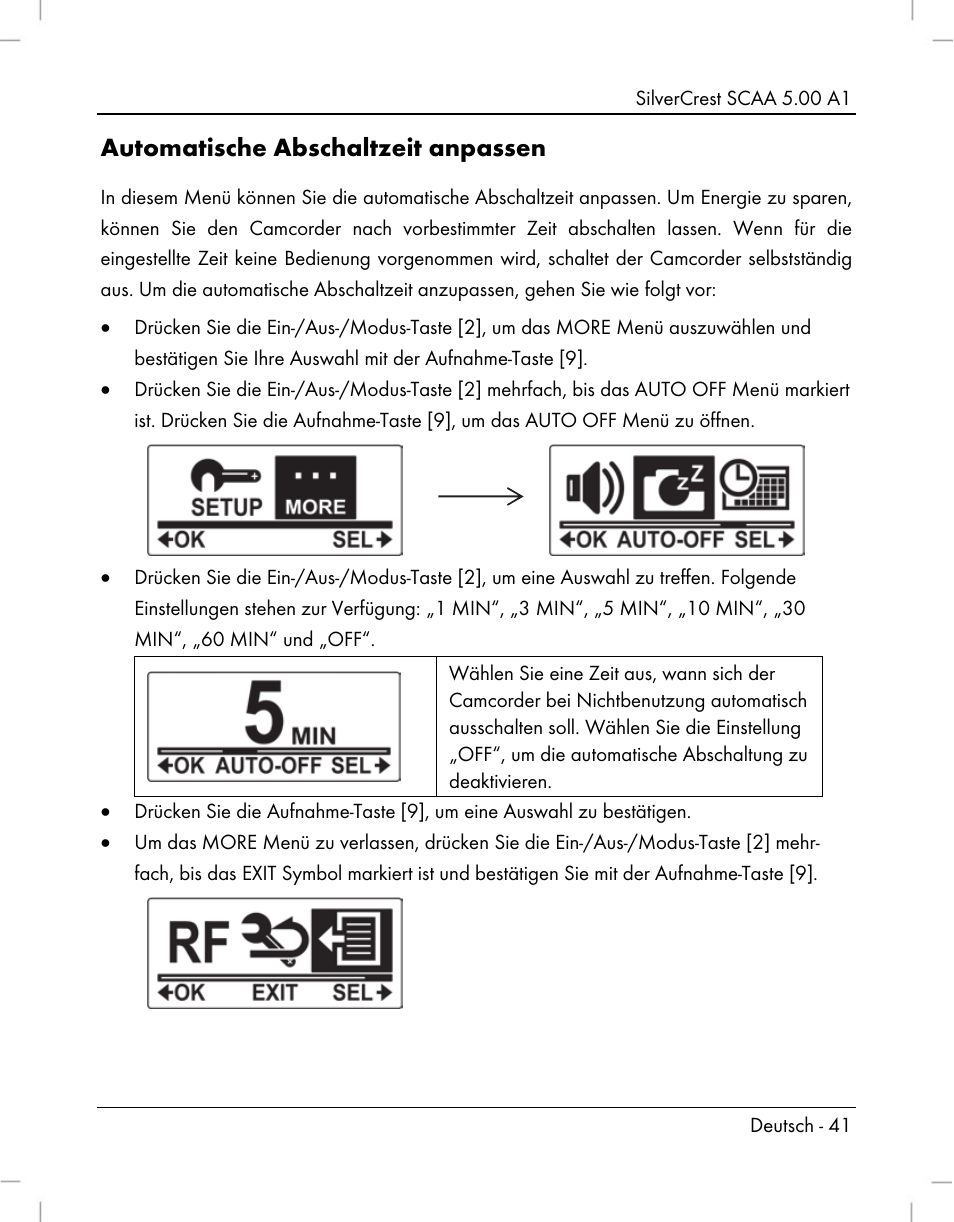 Automatische abschaltzeit anpassen | Silvercrest SCAA 5.00 A1 User Manual | Page 43 / 294