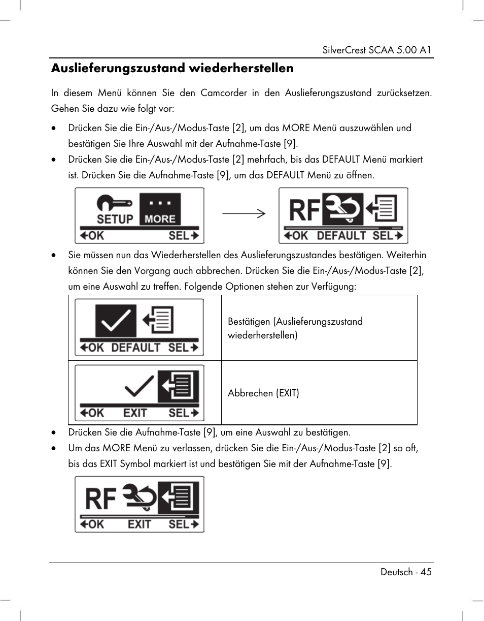 Auslieferungszustand wiederherstellen | Silvercrest SCAA 5.00 A1 User Manual | Page 47 / 294