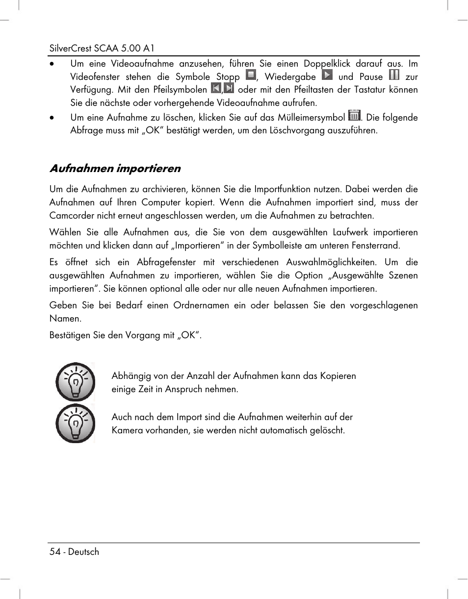 Aufnahmen importieren | Silvercrest SCAA 5.00 A1 User Manual | Page 56 / 294