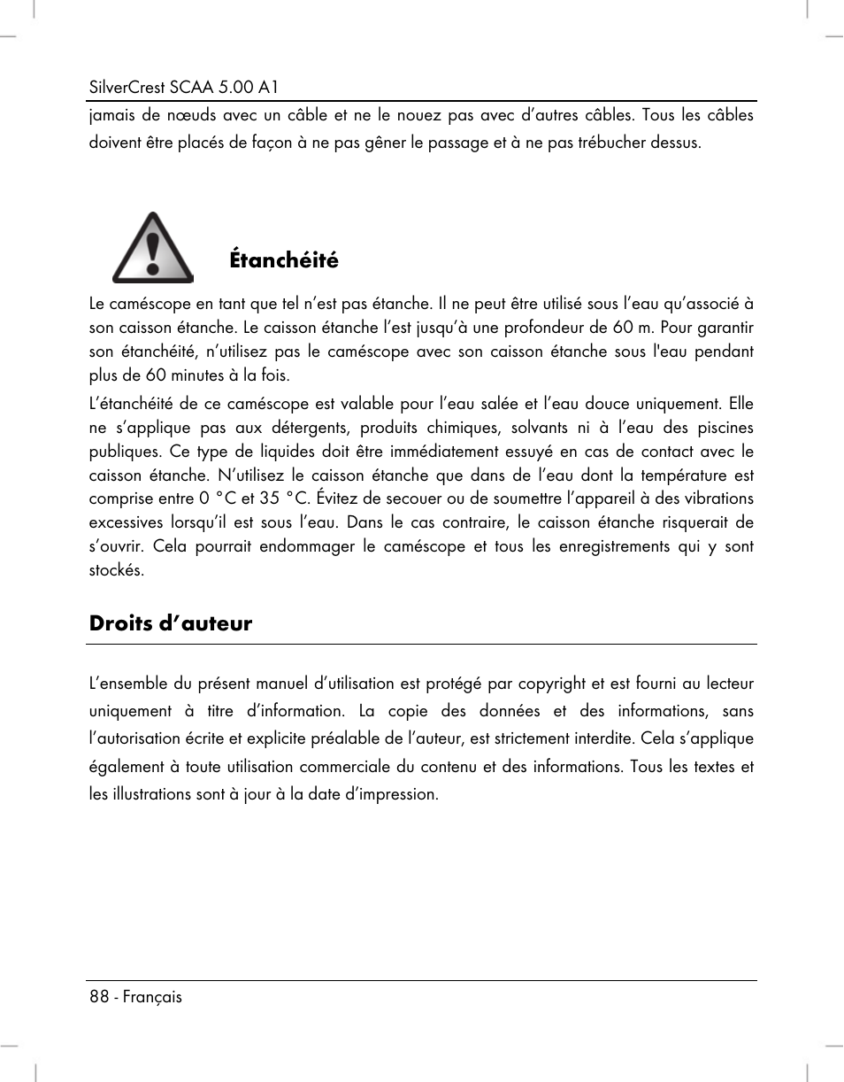 Étanchéité, Droits d’auteur | Silvercrest SCAA 5.00 A1 User Manual | Page 90 / 294