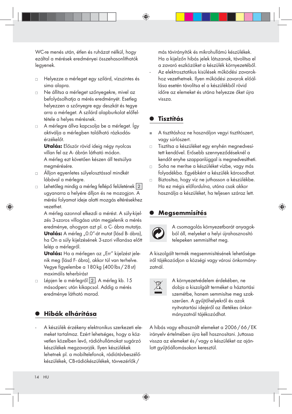 Hibák elhárítása, Tisztítás, Megsemmisítés | Silvercrest Z29777A / Z29777B User Manual | Page 14 / 30