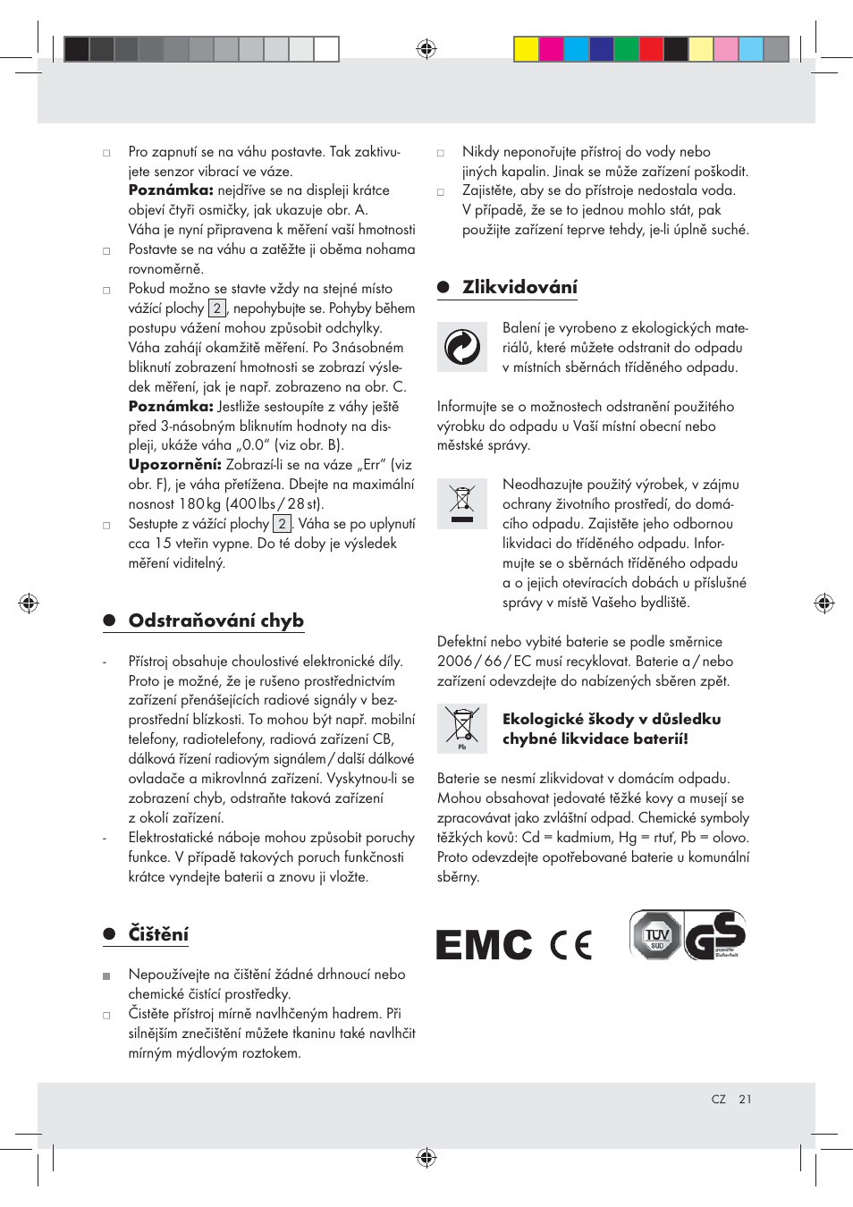 Odstraňování chyb, Čištění, Zlikvidování | Silvercrest Z29777A / Z29777B User Manual | Page 21 / 30