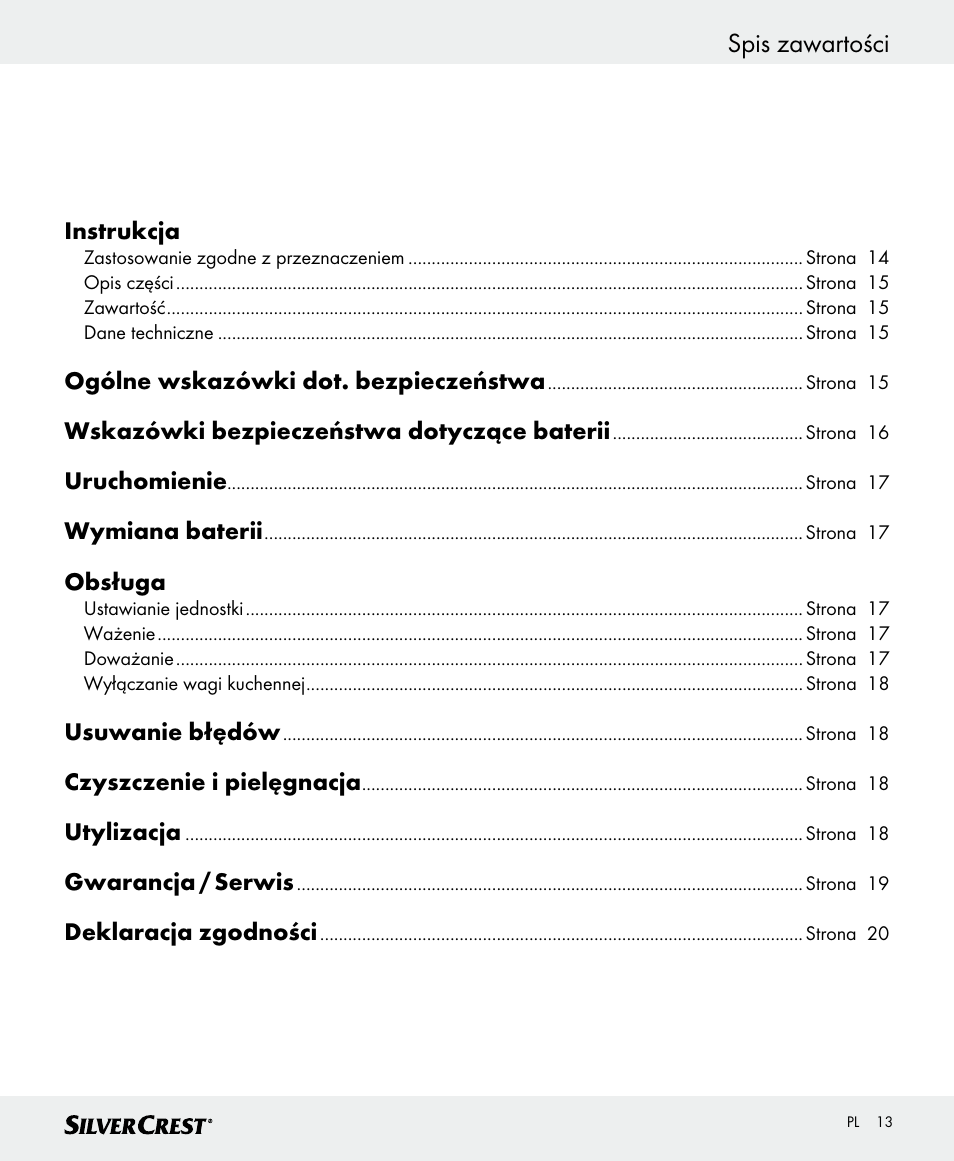 Spis zawartości | Silvercrest SKWD A1 User Manual | Page 13 / 62