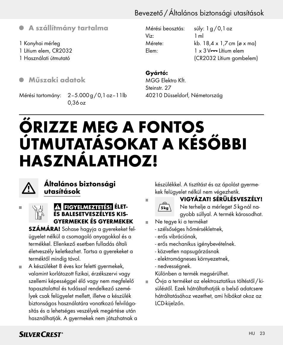 Bevezető / általános biztonsági utasítások | Silvercrest SKWD A1 User Manual | Page 23 / 62