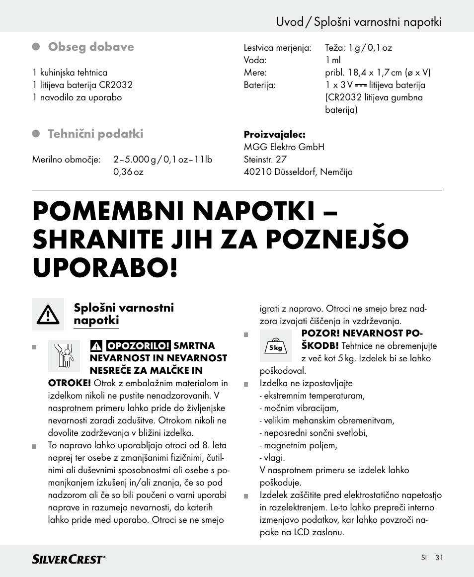 Uvod / splošni varnostni napotki | Silvercrest SKWD A1 User Manual | Page 31 / 62