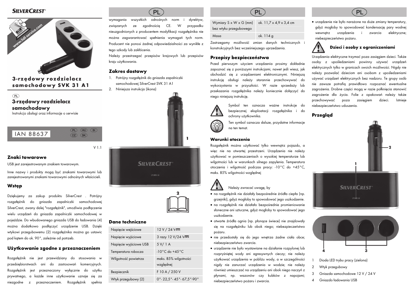 Znaki towarowe, Wstęp, Użytkowanie zgodne z przeznaczeniem | Zakres dostawy, Dane techniczne, Przepisy bezpieczeństwa, Przegląd | Silvercrest SVK 31 A1 User Manual | Page 3 / 14
