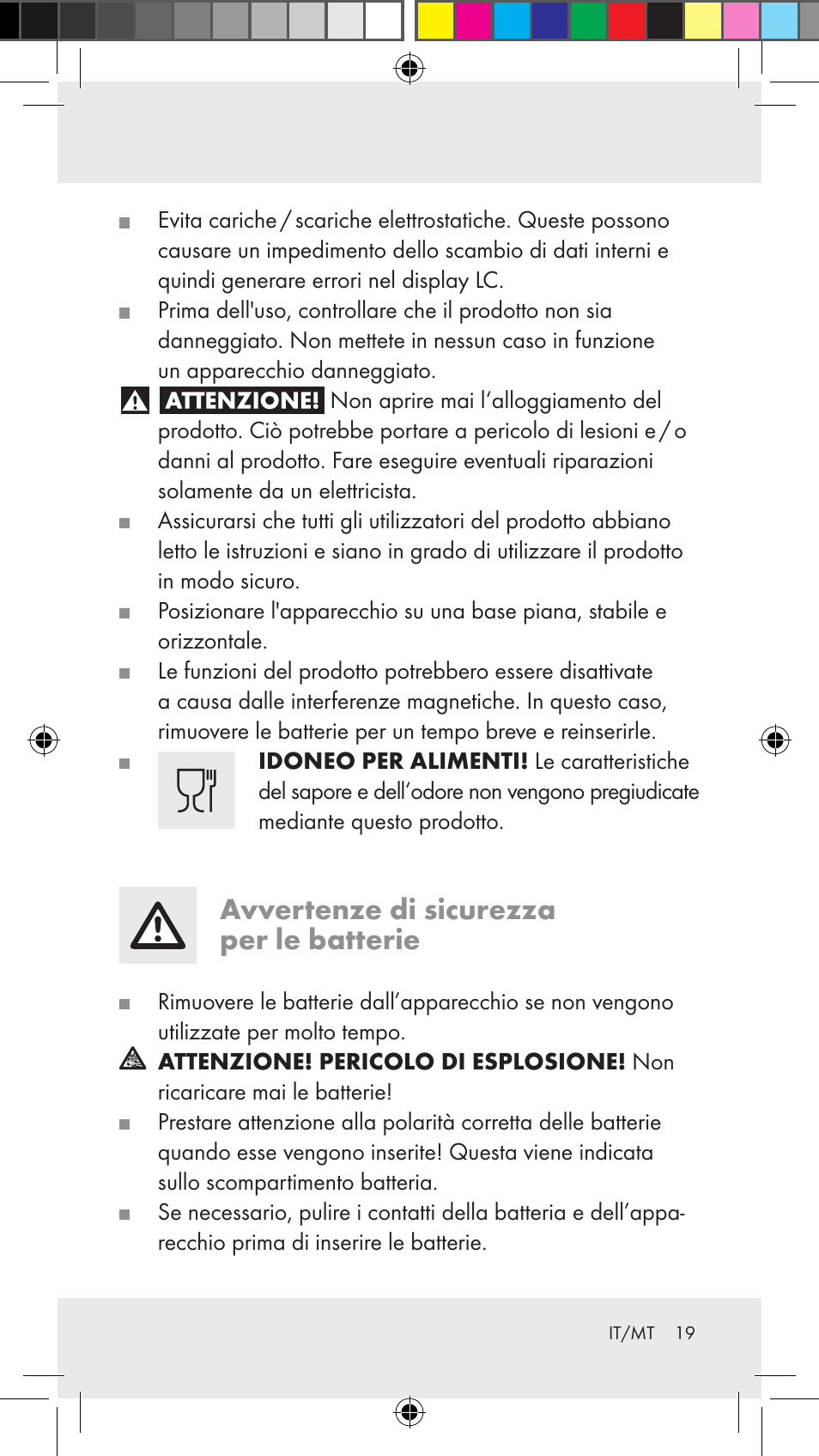 Avvertenze di sicurezza per le batterie | Silvercrest Z31183 User Manual | Page 19 / 62