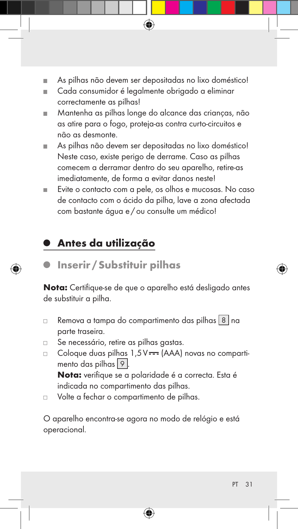 Antes da utilização inserir / substituir pilhas | Silvercrest Z31183 User Manual | Page 31 / 62