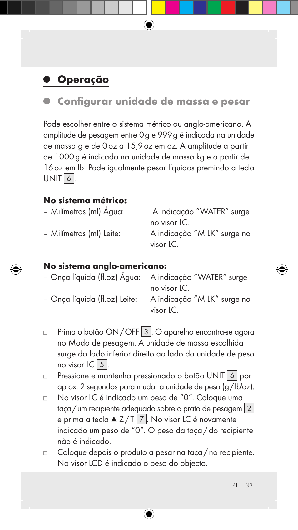 Operação configurar unidade de massa e pesar | Silvercrest Z31183 User Manual | Page 33 / 62