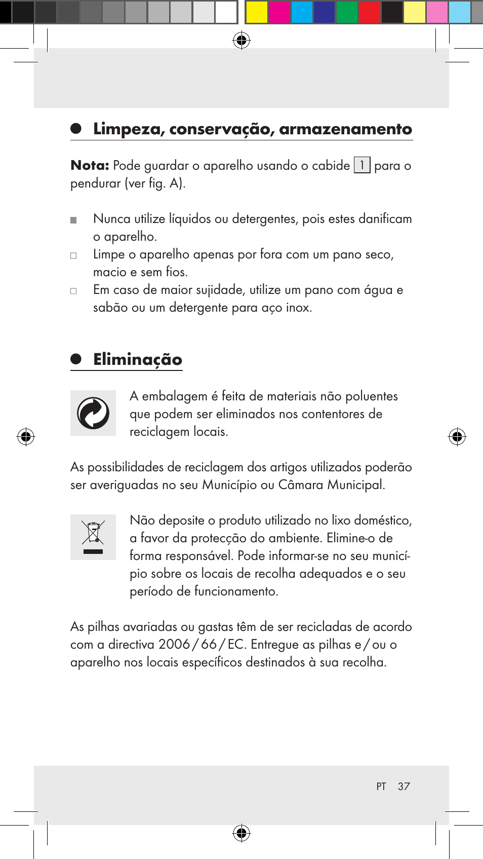 Limpeza, conservação, armazenamento, Eliminação | Silvercrest Z31183 User Manual | Page 37 / 62