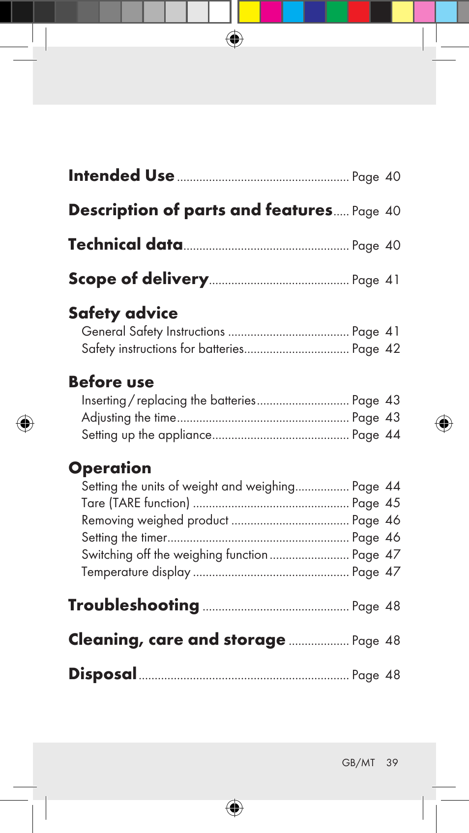 Intended use, Description of parts and features, Technical data | Scope of delivery, Safety advice, Before use, Operation, Troubleshooting, Cleaning, care and storage, Disposal | Silvercrest Z31183 User Manual | Page 39 / 62