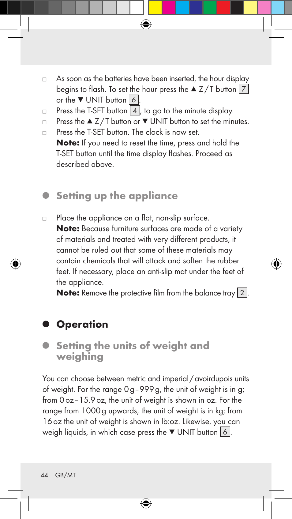 Setting up the appliance, Operation setting the units of weight and weighing | Silvercrest Z31183 User Manual | Page 44 / 62