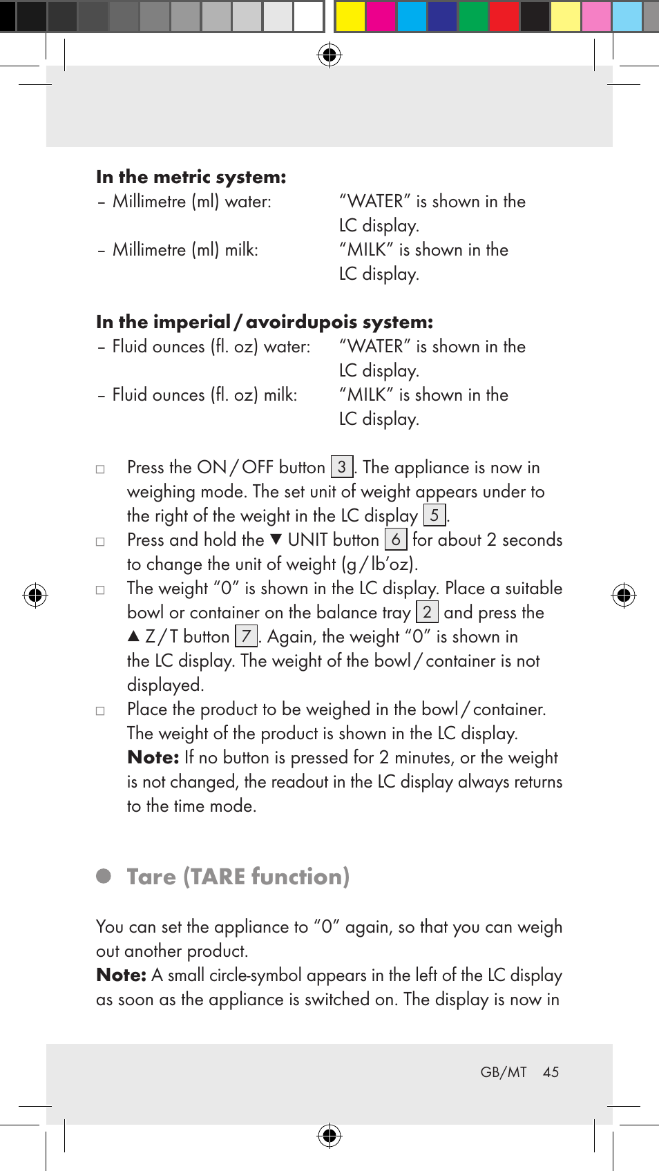 Tare (tare function) | Silvercrest Z31183 User Manual | Page 45 / 62