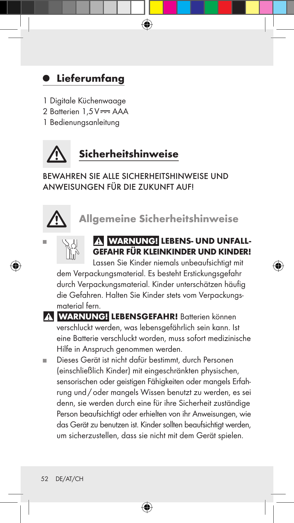 Lieferumfang, Sicherheitshinweise, Allgemeine sicherheitshinweise | Silvercrest Z31183 User Manual | Page 52 / 62