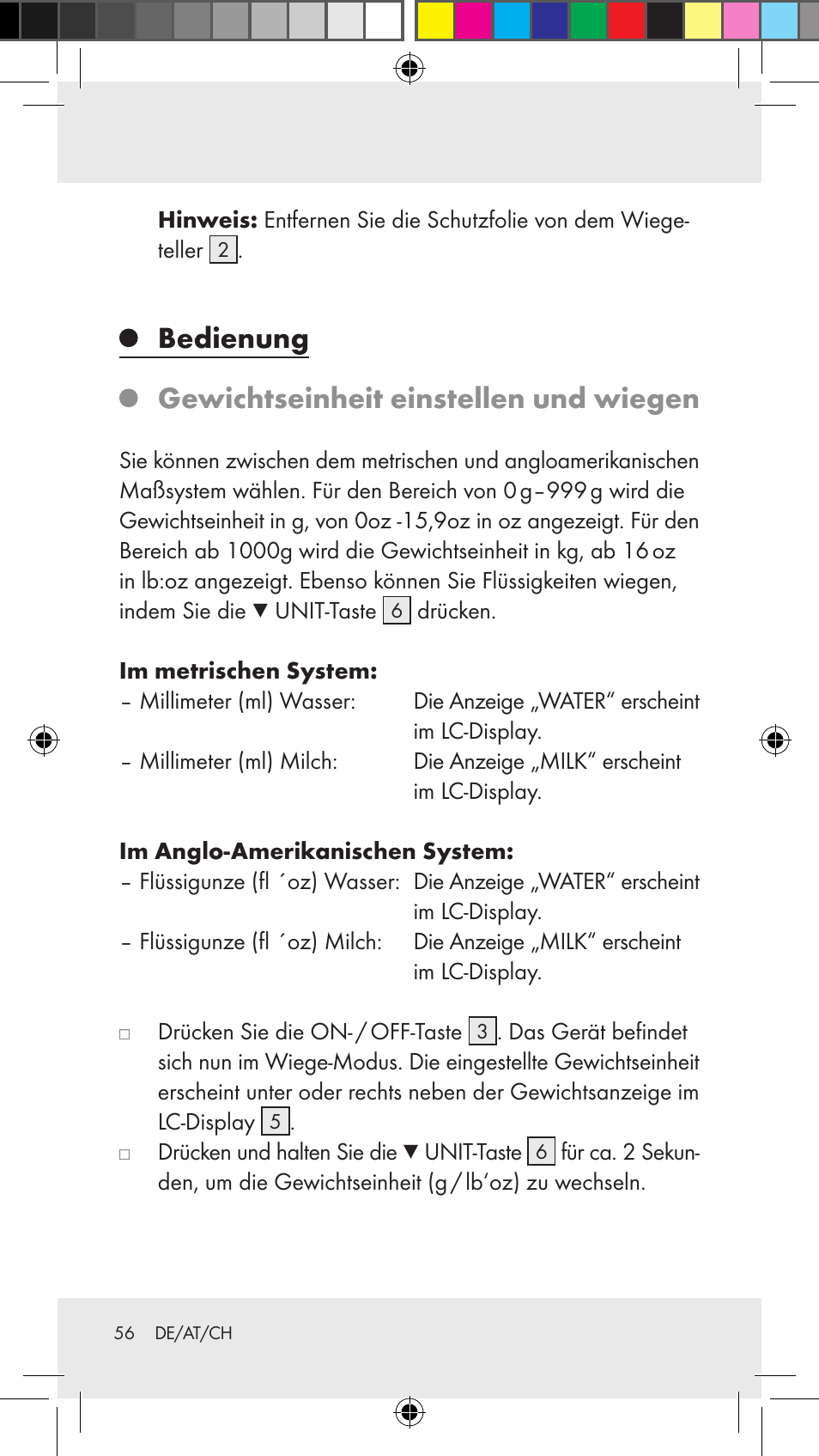 Bedienung gewichtseinheit einstellen und wiegen | Silvercrest Z31183 User Manual | Page 56 / 62