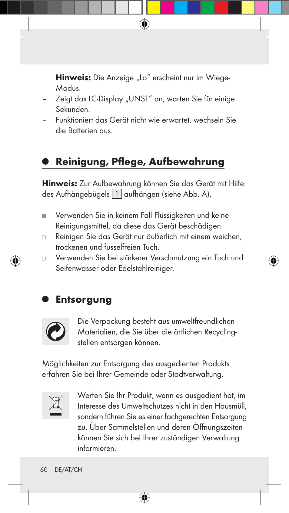 Reinigung, pflege, aufbewahrung, Entsorgung | Silvercrest Z31183 User Manual | Page 60 / 62