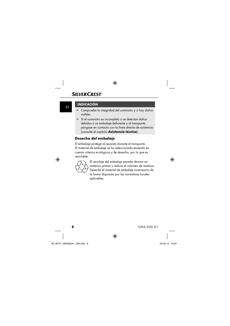 Desecho del embalaje | Silvercrest SMA 500 A1 User Manual | Page 11 / 76