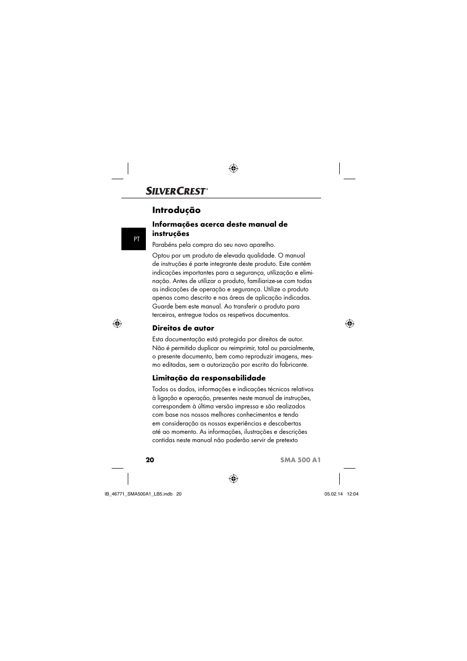Introdução, Informações acerca deste manual de instruções, Direitos de autor | Limitação da responsabilidade | Silvercrest SMA 500 A1 User Manual | Page 23 / 76