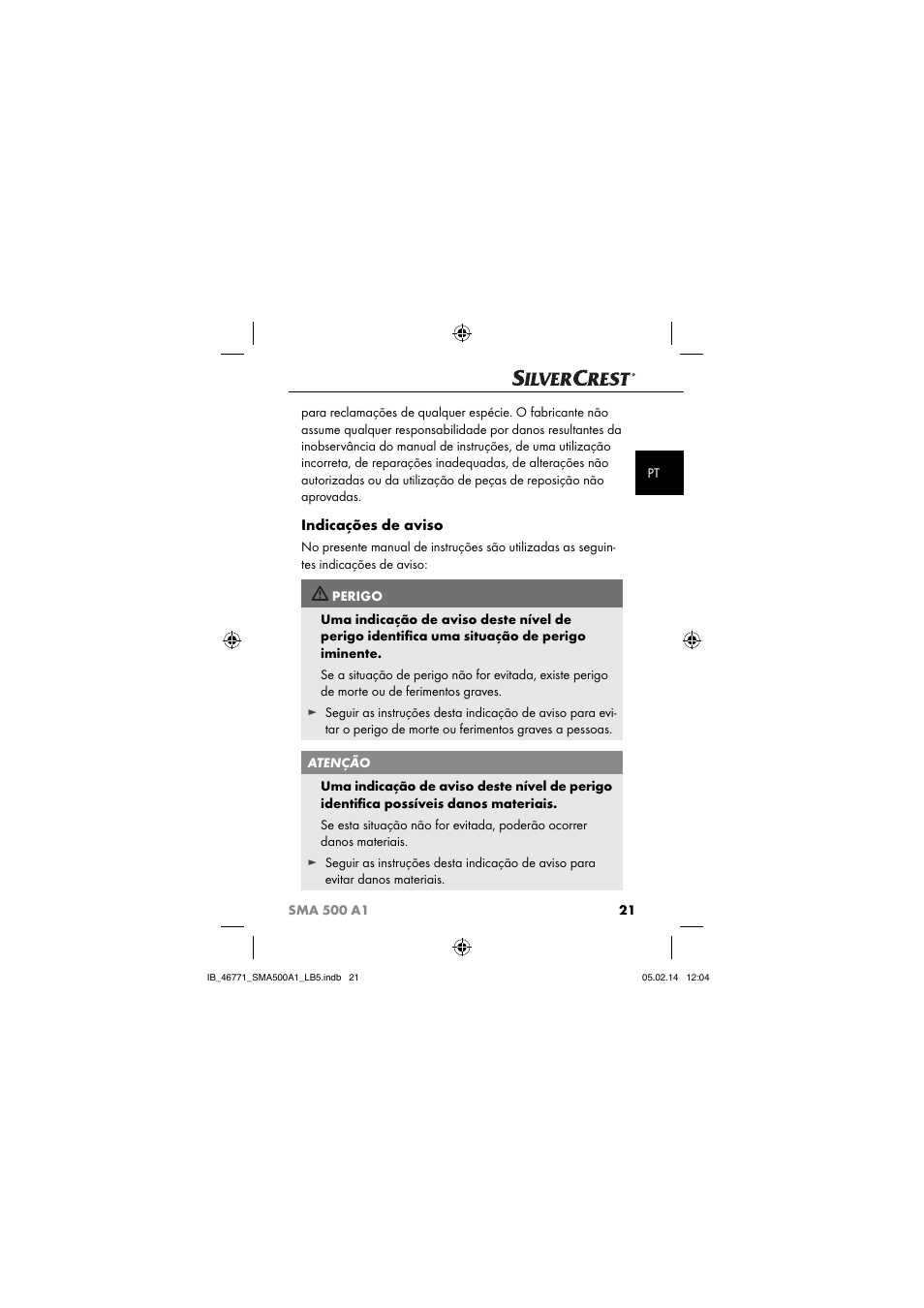 Indicações de aviso | Silvercrest SMA 500 A1 User Manual | Page 24 / 76