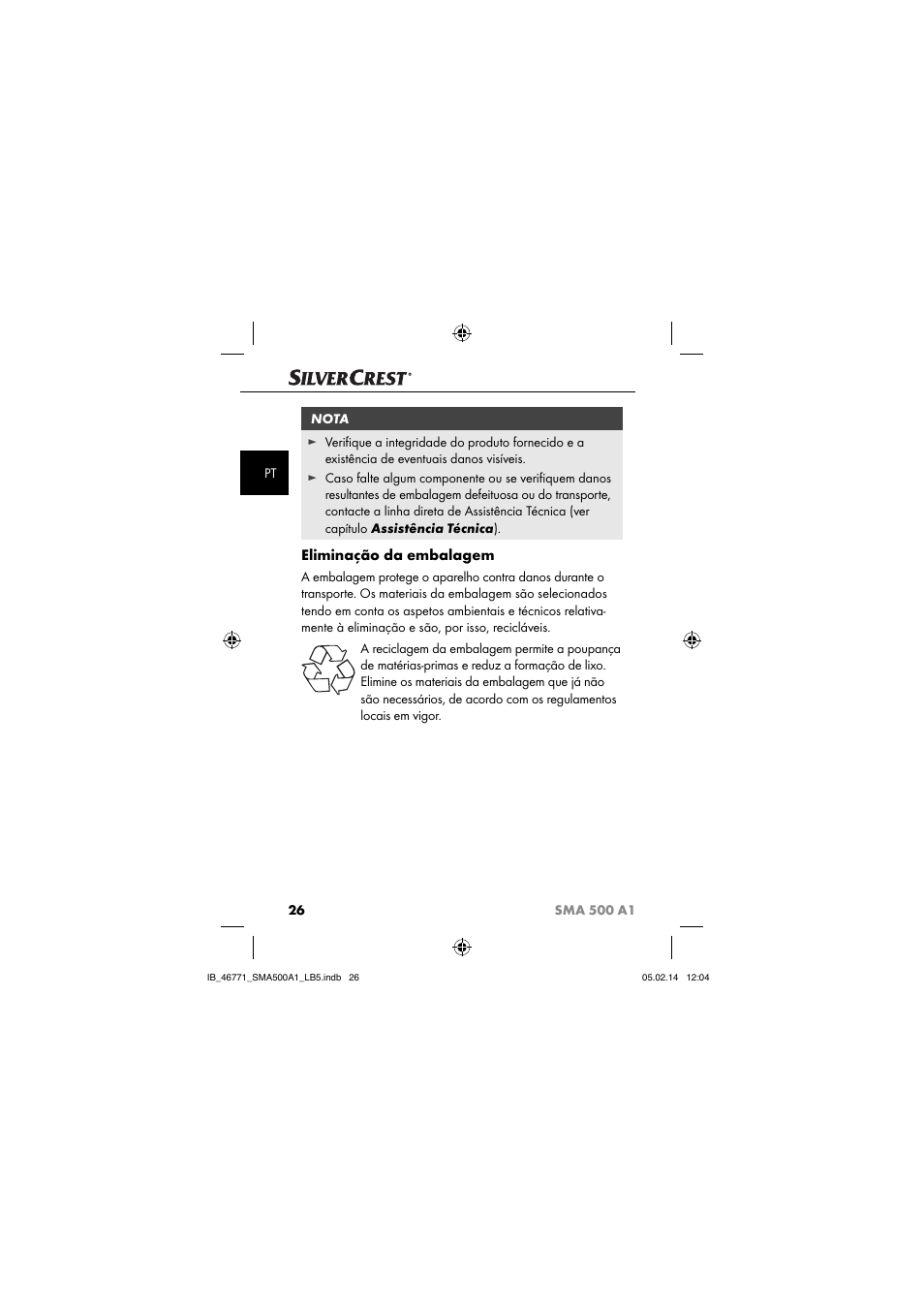 Eliminação da embalagem | Silvercrest SMA 500 A1 User Manual | Page 29 / 76