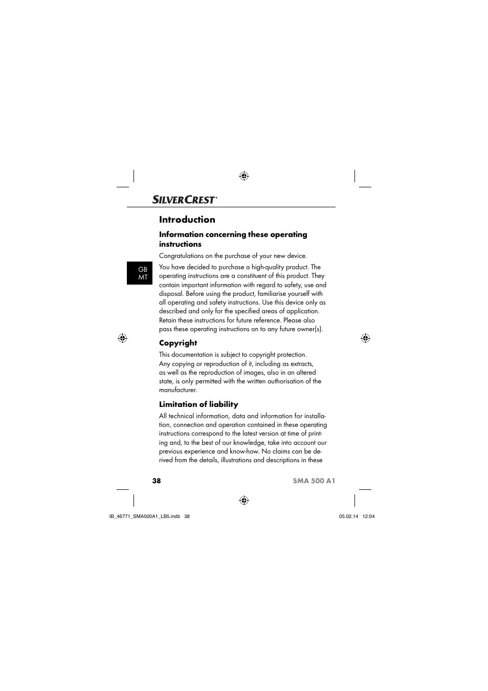 Introduction, Copyright, Limitation of liability | Silvercrest SMA 500 A1 User Manual | Page 41 / 76
