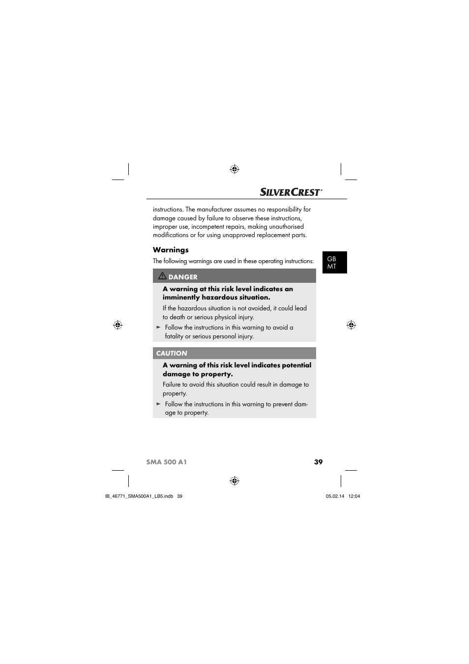 Warnings | Silvercrest SMA 500 A1 User Manual | Page 42 / 76