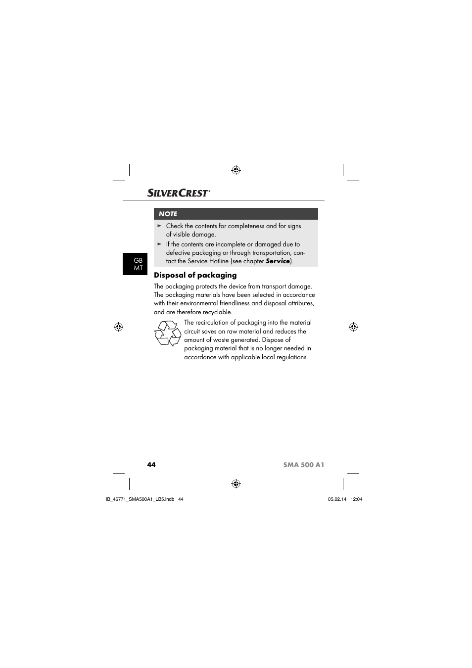 Disposal of packaging | Silvercrest SMA 500 A1 User Manual | Page 47 / 76