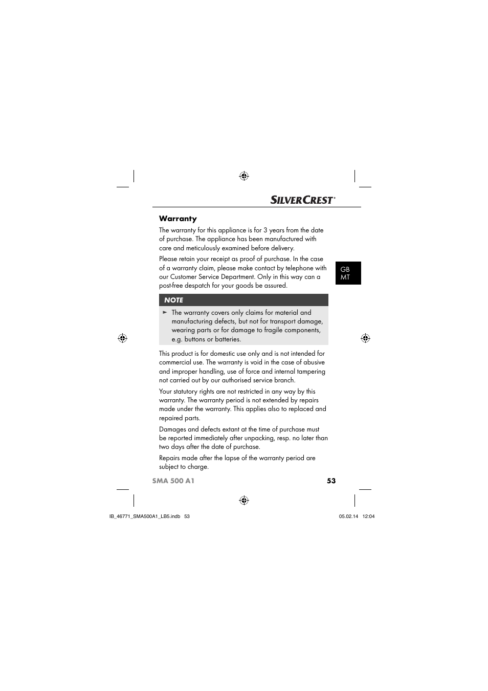 Warranty | Silvercrest SMA 500 A1 User Manual | Page 56 / 76