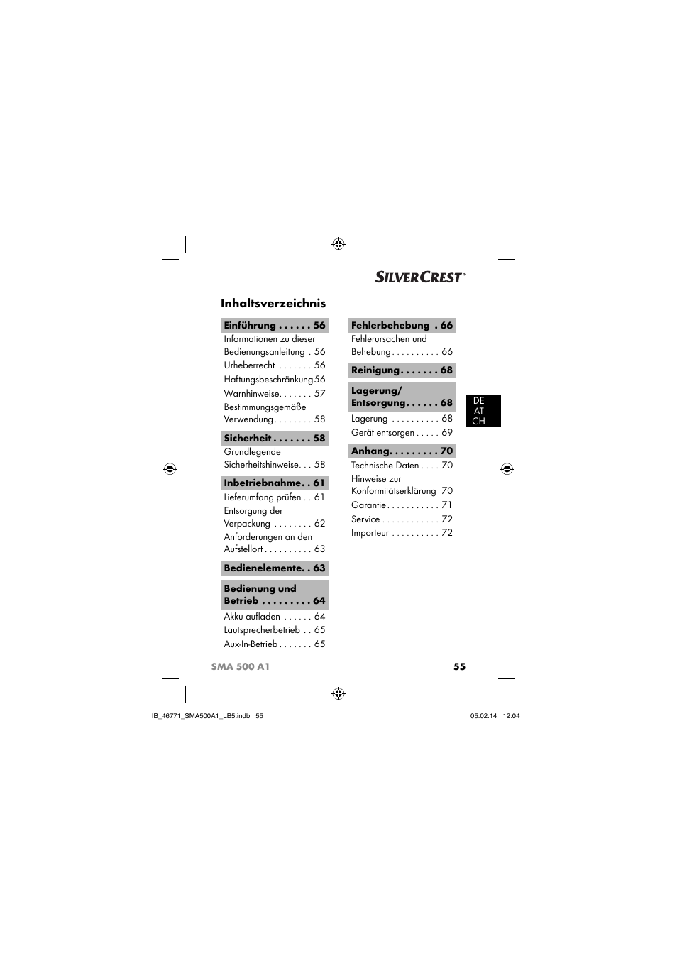 Silvercrest SMA 500 A1 User Manual | Page 58 / 76