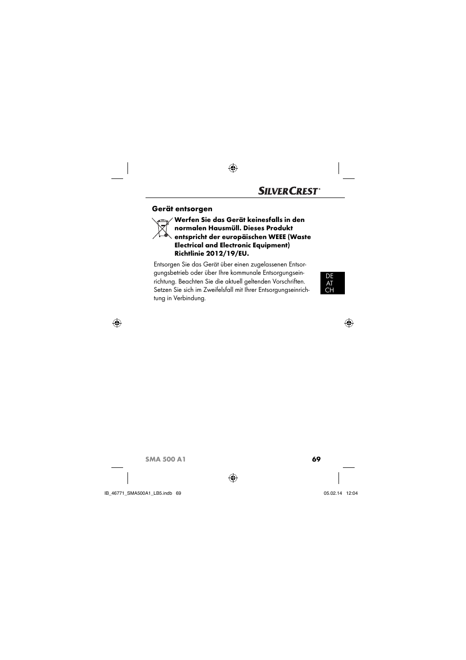 Gerät entsorgen | Silvercrest SMA 500 A1 User Manual | Page 72 / 76