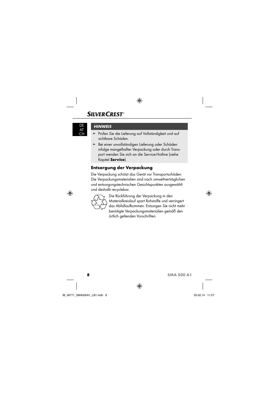 Entsorgung der verpackung | Silvercrest SMA 500 A1 User Manual | Page 11 / 94