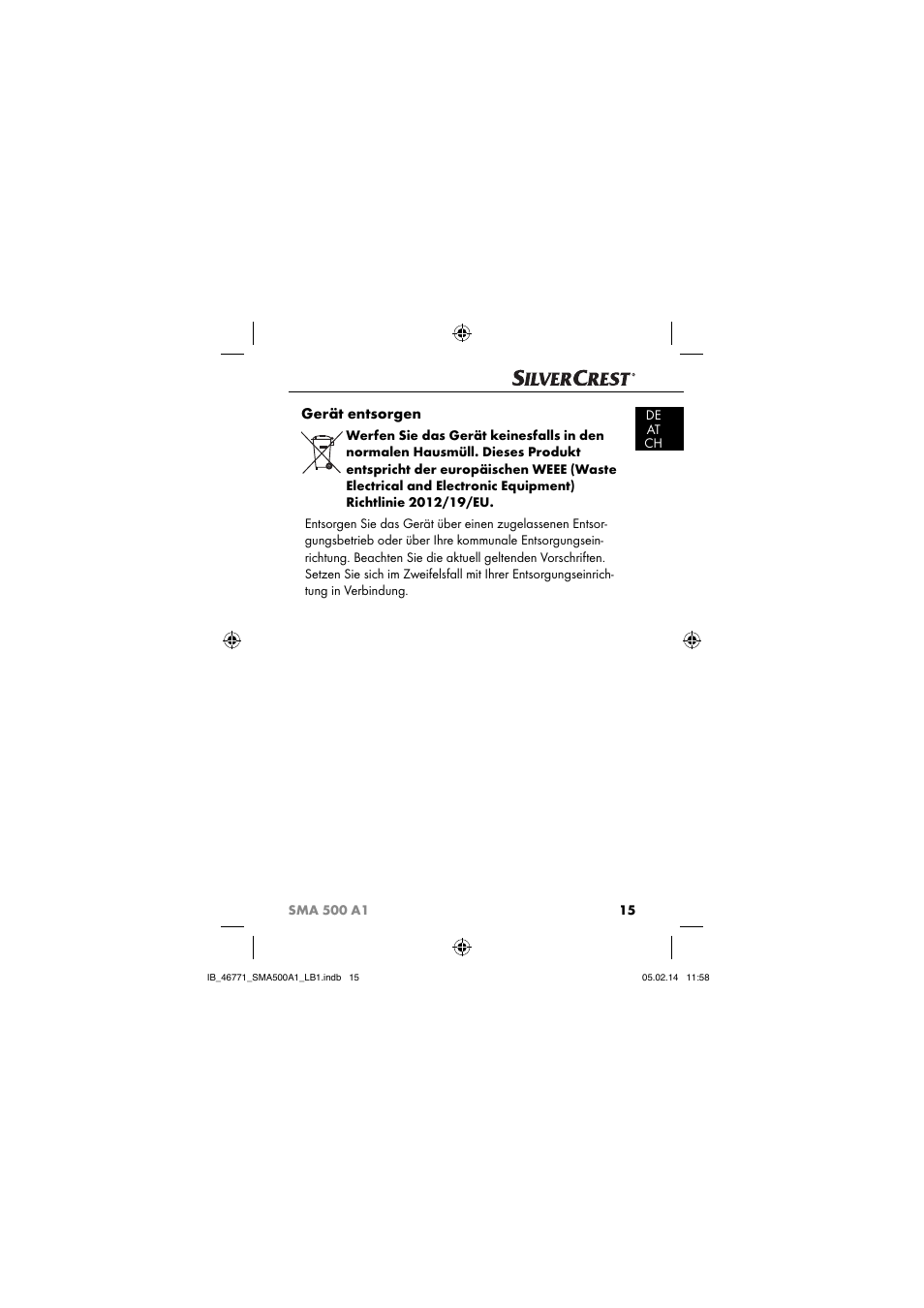 Gerät entsorgen | Silvercrest SMA 500 A1 User Manual | Page 18 / 94