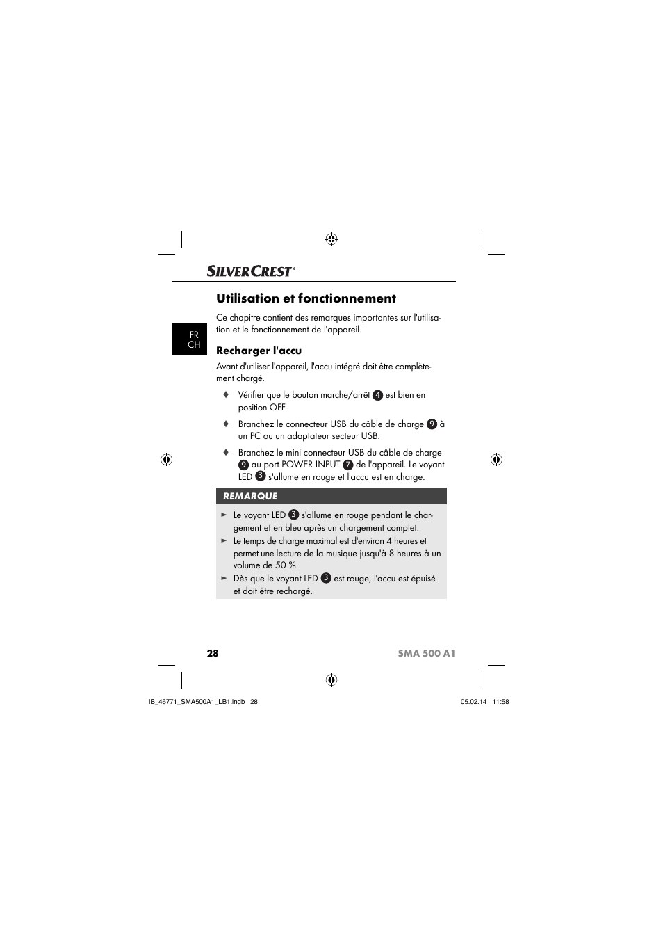 Utilisation et fonctionnement, Recharger l'accu | Silvercrest SMA 500 A1 User Manual | Page 31 / 94