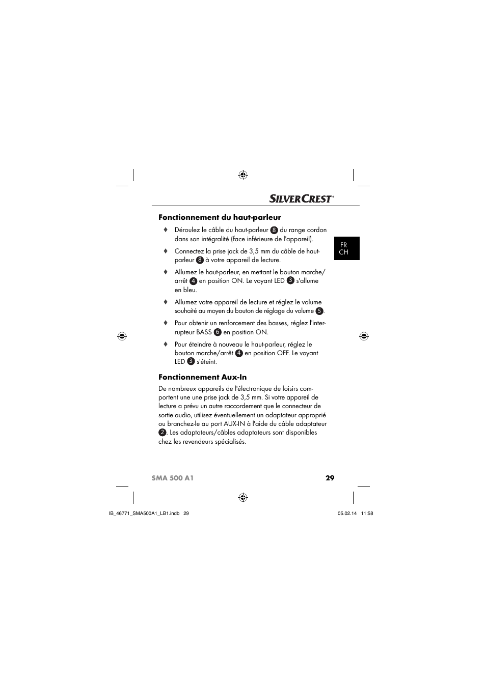 Fonctionnement du haut-parleur, Fonctionnement aux-in | Silvercrest SMA 500 A1 User Manual | Page 32 / 94