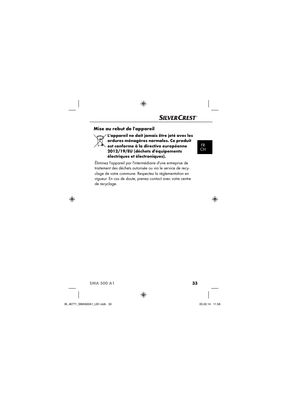 Mise au rebut de l'appareil | Silvercrest SMA 500 A1 User Manual | Page 36 / 94