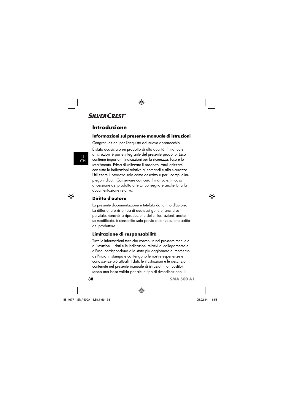 Introduzione, Informazioni sul presente manuale di istruzioni, Diritto d'autore | Limitazione di responsabilità | Silvercrest SMA 500 A1 User Manual | Page 41 / 94