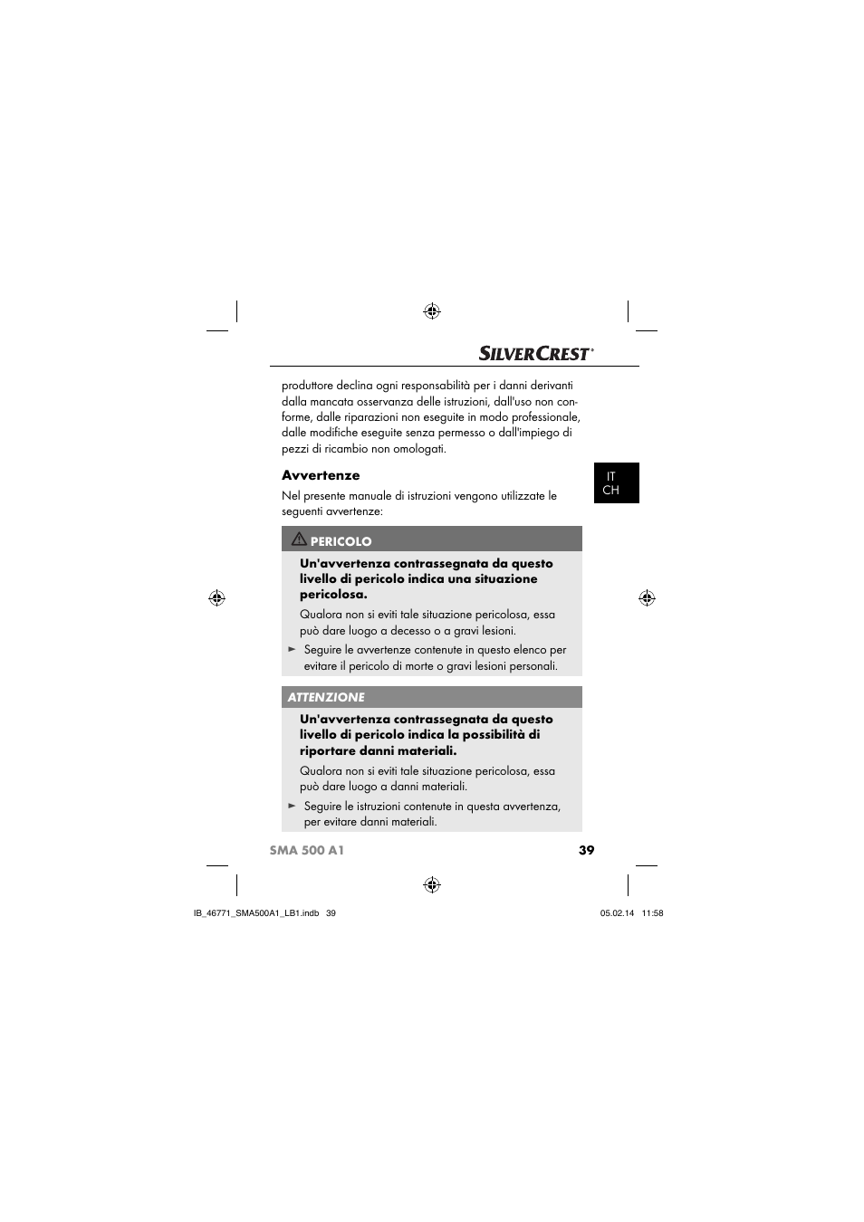 Avvertenze | Silvercrest SMA 500 A1 User Manual | Page 42 / 94