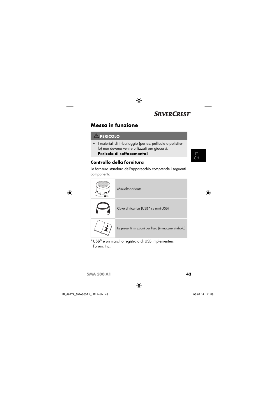 Messa in funzione, Controllo della fornitura | Silvercrest SMA 500 A1 User Manual | Page 46 / 94
