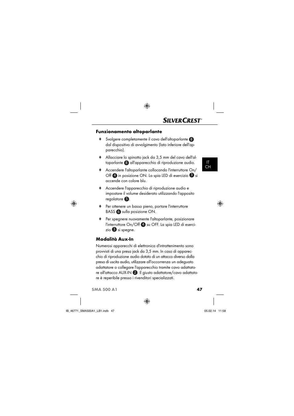 Funzionamento altoparlante, Modalità aux-in | Silvercrest SMA 500 A1 User Manual | Page 50 / 94