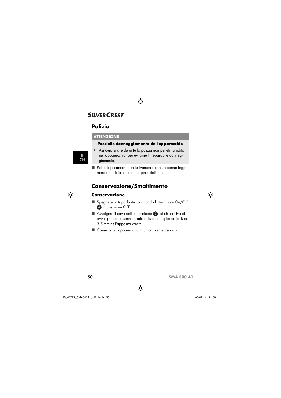 Pulizia, Conservazione/smaltimento, Conservazione | Silvercrest SMA 500 A1 User Manual | Page 53 / 94