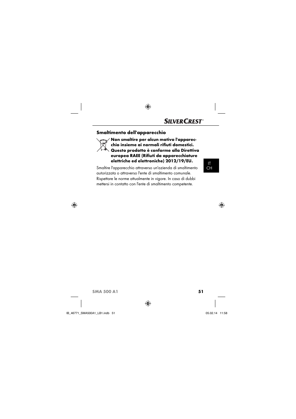 Smaltimento dell'apparecchio | Silvercrest SMA 500 A1 User Manual | Page 54 / 94